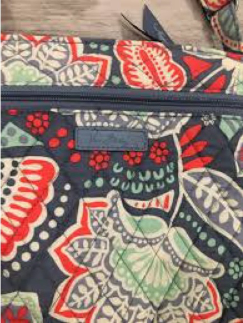 Vera Bradley Quilted Tote in Navy with Red & Mint Floral Print
